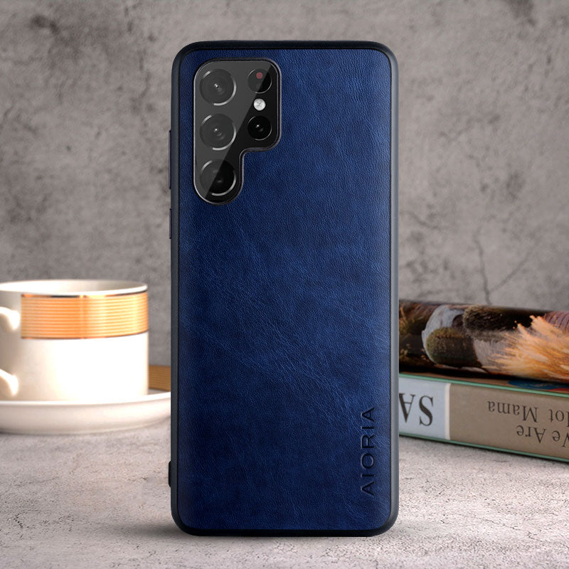 Vintage PU Leather Samsung Galaxy Case-Exoticase-S23 Ultra-Dark Blue (Design 2)-