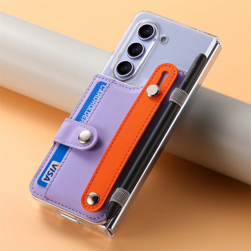 Wallet Wristband Pen Holder Samsung Z Fold 5 Case-Exoticase-Purple-For Samsung Z Fold 5-Exoticase