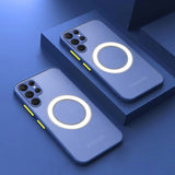 Wireless Charging Compatible Matte Silicone Samsung Case-Exoticase-For Samsung S23 Ultra-Blue-