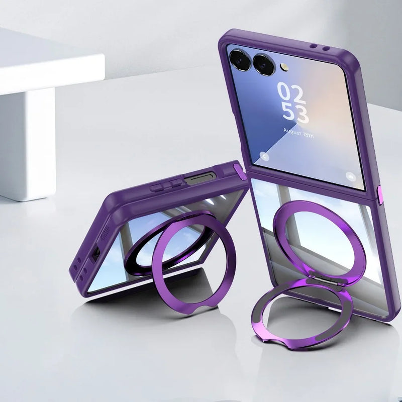 Z Flip Magnetic Clear Case with Kickstand Ring-Exoticase-Purple-For Z Flip 7-Exoticase