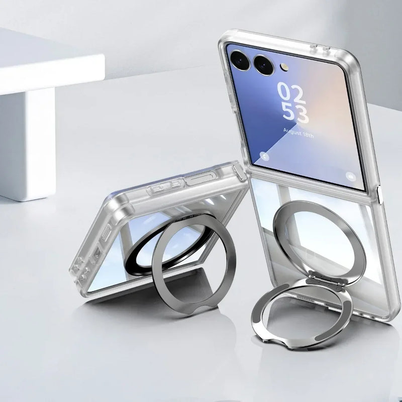 Z Flip Magnetic Clear Case with Kickstand Ring-Exoticase-White-For Z Flip 7-Exoticase