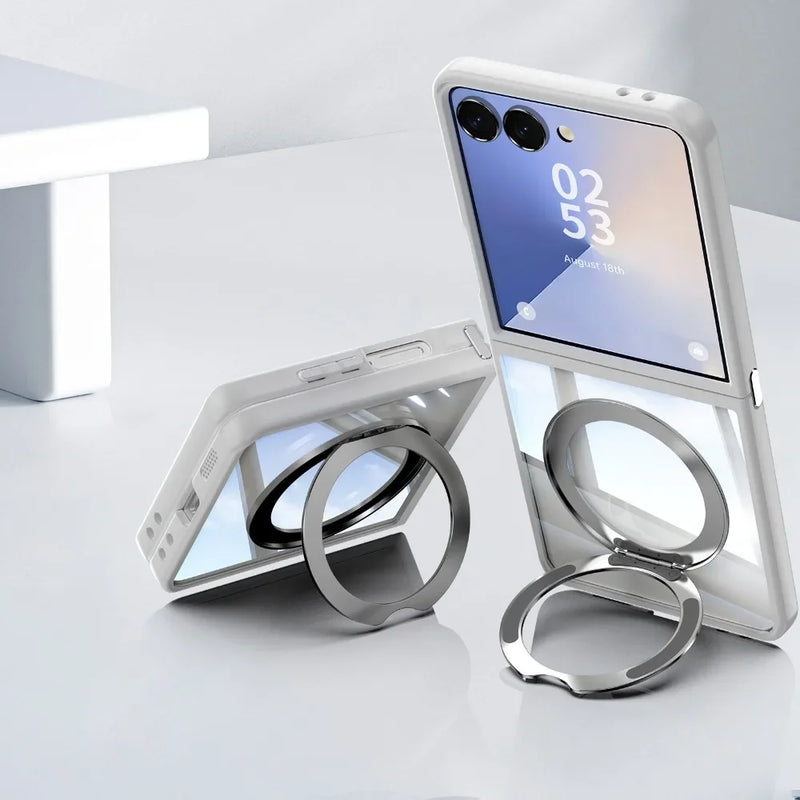 Z Flip Magnetic Clear Case with Kickstand Ring-Exoticase-Gray-For Z Flip 7-Exoticase