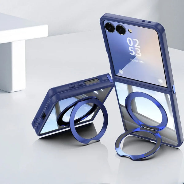 Z Flip Magnetic Clear Case with Kickstand Ring-Exoticase-Black-For Z Flip 7-Exoticase