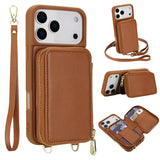 Zipper Wallet Crossbody Strap Apple iPhone Case-Exoticase-For iPhone 17 Pro Max-Auburn-Exoticase
