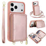 Zipper Wallet Crossbody Strap Apple iPhone Case-Exoticase-For iPhone 17 Pro Max-Pink-Exoticase