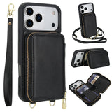 Zipper Wallet Crossbody Strap Apple iPhone Case-Exoticase-For iPhone 17 Pro Max-Black-Exoticase