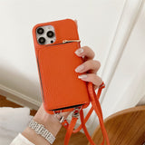 Zipper Wallet Crossbody Strap Apple iPhone Case-Exoticase-For iPhone 15 Pro Max-Orange-