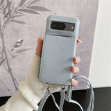 Zipper Wallet Crossbody Strap Google Pixel Case-Exoticase-Gray Blue-For Pixel 10A-Exoticase