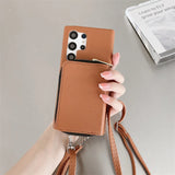 Zipper Wallet Crossbody Strap Samsung Case-Exoticase-Auburn-For Samsung S26 Ultra-Exoticase