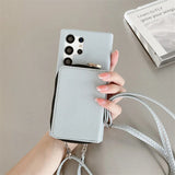 Zipper Wallet Crossbody Strap Samsung Case-Exoticase-Gray Blue-For Samsung S26 Ultra-Exoticase