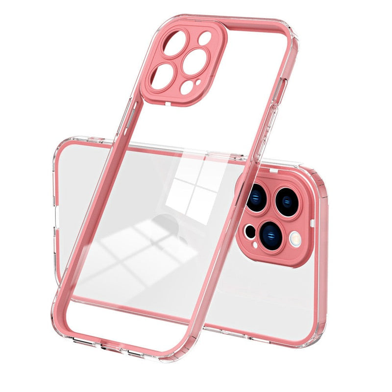 3 in 1 Hybrid Transparent Bumper Shockproof Apple iPhone Case-Exoticase-For iPhone 14-Pink-
