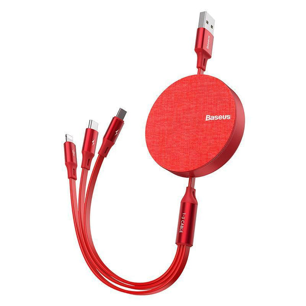 3 in 1 Retractable Cable for iPhone-Exoticase-Red-
