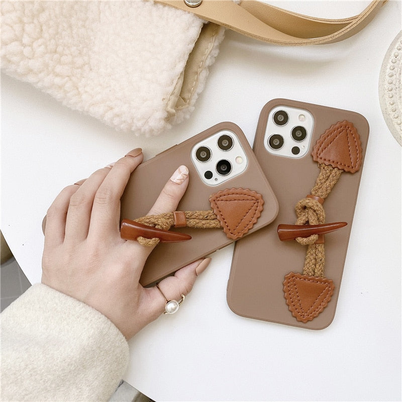 Brown and White iPhone Case with Horn Buckle String – Exoticase