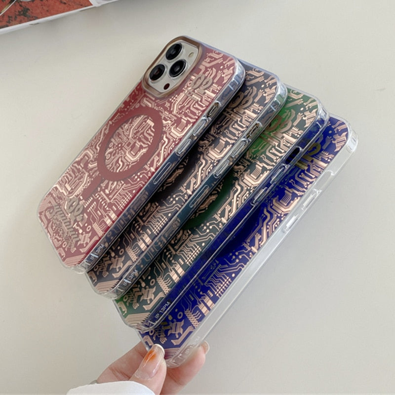 Circuit Board Pattern MagSafe iPhone Case-Exoticase-