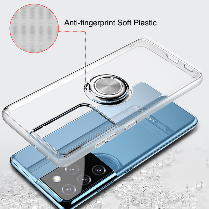 Class Sturdy Transparent Samsung Case with Metal Ring and White Sides - Exoticase -