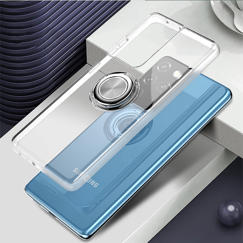 Class Sturdy Transparent Samsung Case with Metal Ring and White Sides - Exoticase -