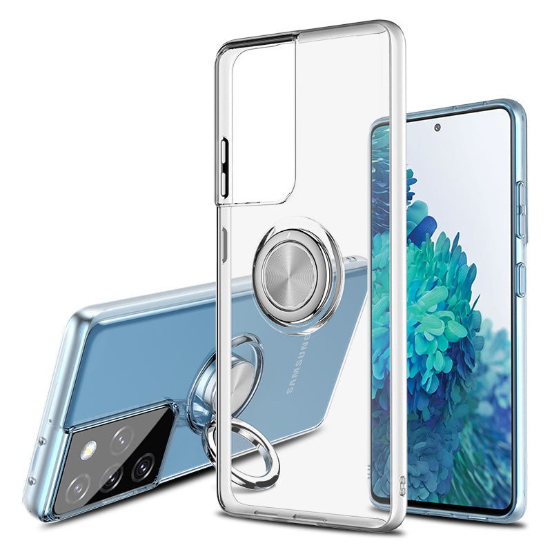 Class Sturdy Transparent Samsung Case with Metal Ring and White Sides - Exoticase -