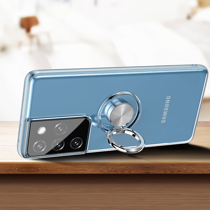 Class Sturdy Transparent Samsung Case with Metal Ring and White Sides - Exoticase -