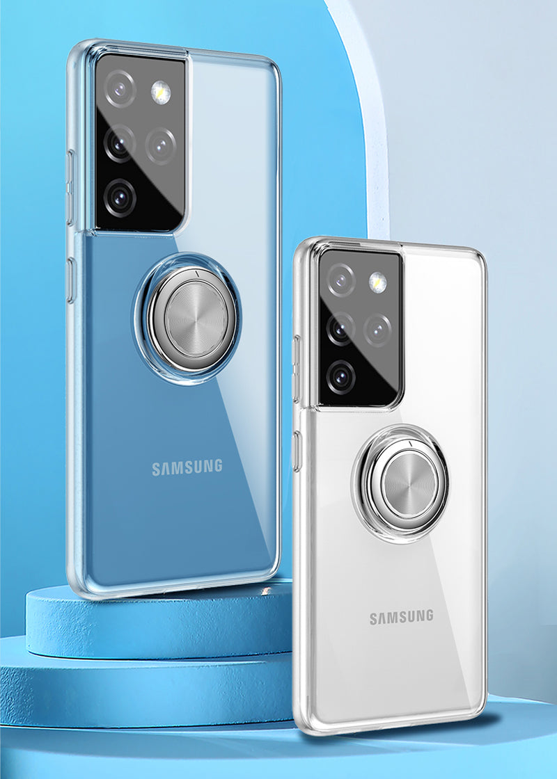 Class Sturdy Transparent Samsung Case with Metal Ring and White Sides - Exoticase -