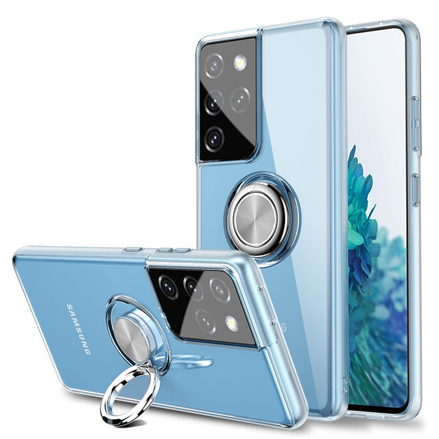 Class Sturdy Transparent Samsung Case with Metal Ring and White Sides - Exoticase - For Samsung S8
