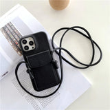 Crossbody Leather iPhone Case with Wallet-Exoticase-For iPhone 13 Pro Max-Black-