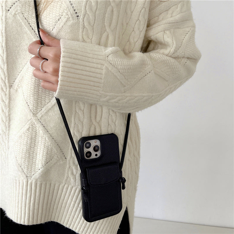 Crossbody Leather iPhone Case with Wallet-Exoticase-