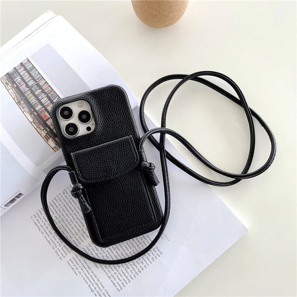 Crossbody Leather iPhone Case with Wallet - Exoticase - For iPhone 13 Pro Max / Black