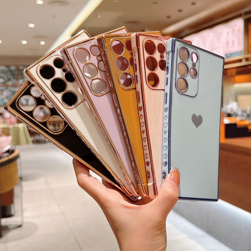 Cute Plating Love Hearts Square Samsung Galaxy Case-Exoticase-