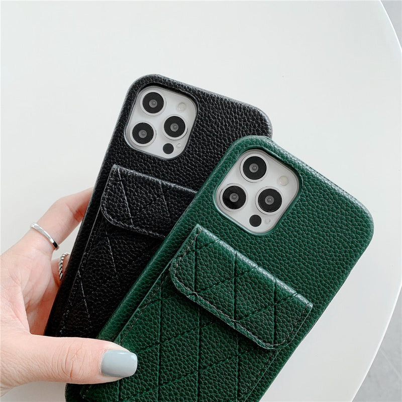 Diamond Pattern Leather Like Wallet iPhone Case-Exoticase-