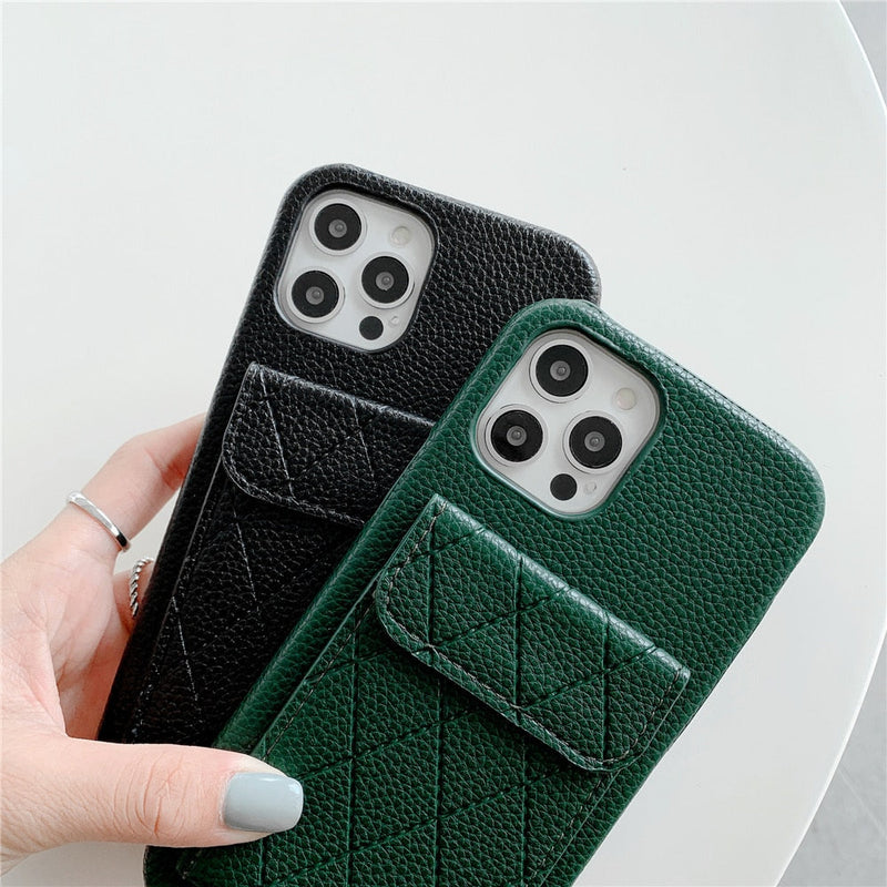 Diamond Pattern Leather Like Wallet iPhone Case - Exoticase -
