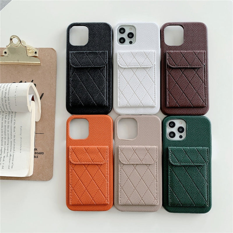 Diamond Pattern Leather Like Wallet iPhone Case-Exoticase-