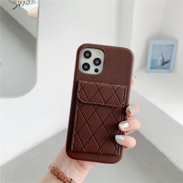Diamond Pattern Leather Like Wallet iPhone Case-Exoticase-For iPhone 13 Pro Max-Brown-