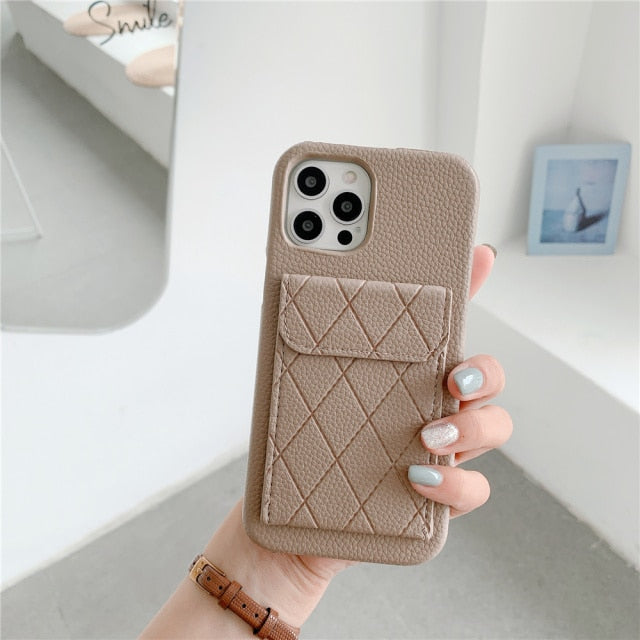 Diamond Pattern Leather Like Wallet iPhone Case-Exoticase-For iPhone 13 Pro Max-Khaki-