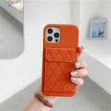 Diamond Pattern Leather Like Wallet iPhone Case - Exoticase - For iPhone 13 Pro Max / Orange