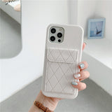 Diamond Pattern Leather Like Wallet iPhone Case - Exoticase - For iPhone 13 Pro Max / White