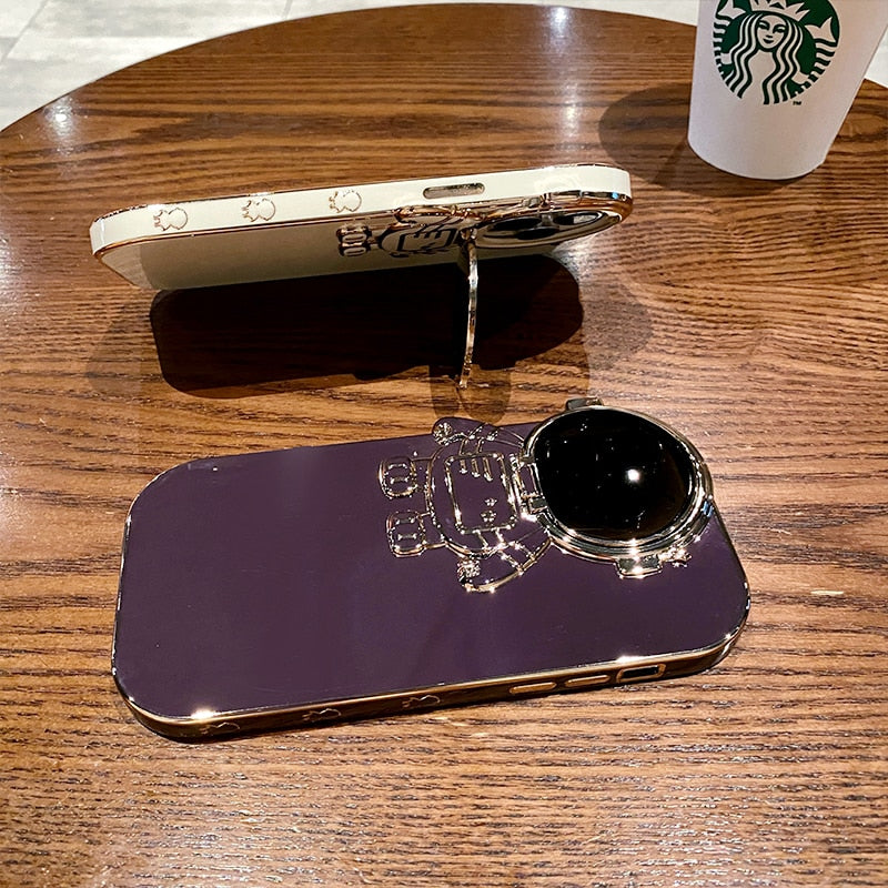 Electroplated Astronaut Camera Lens Cover iPhone Case-Exoticase-