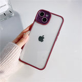 Electroplated Glitter Metal Ring Transparent iPhone Case - Exoticase - For iPhone 13 Pro Max / Dark Red