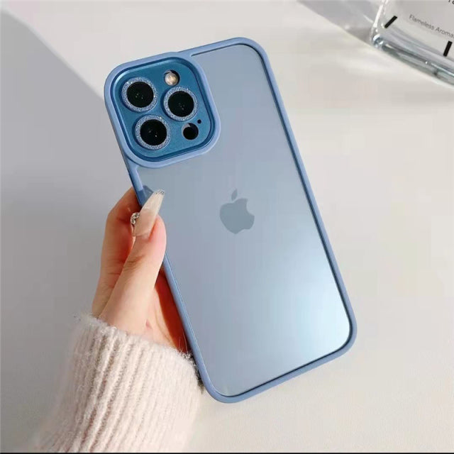 Electroplated Glitter Metal Ring Transparent iPhone Case - Exoticase - For iPhone 13 Pro Max / Sierra blue