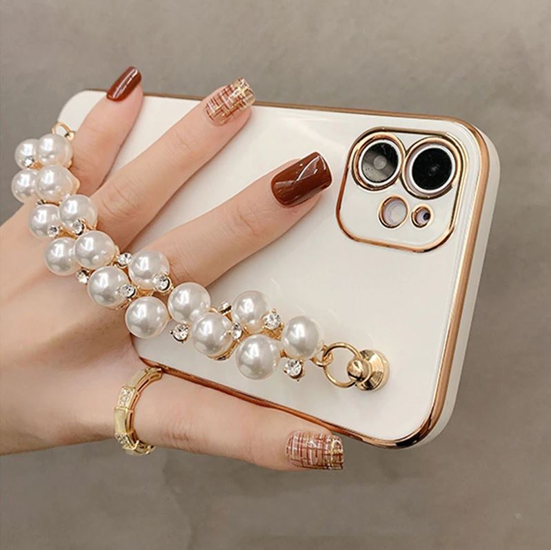 Electroplated iPhone Case with Pearl Chain - Exoticase -