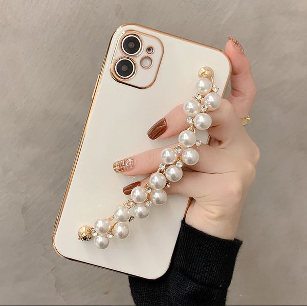 Electroplated iPhone Case with Pearl Chain-Exoticase-
