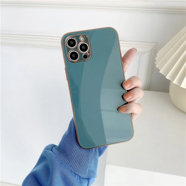 Elegant Plated and Glass Back iPhone Case - Exoticase - For iPhone 12 Pro Max / Blue Gray