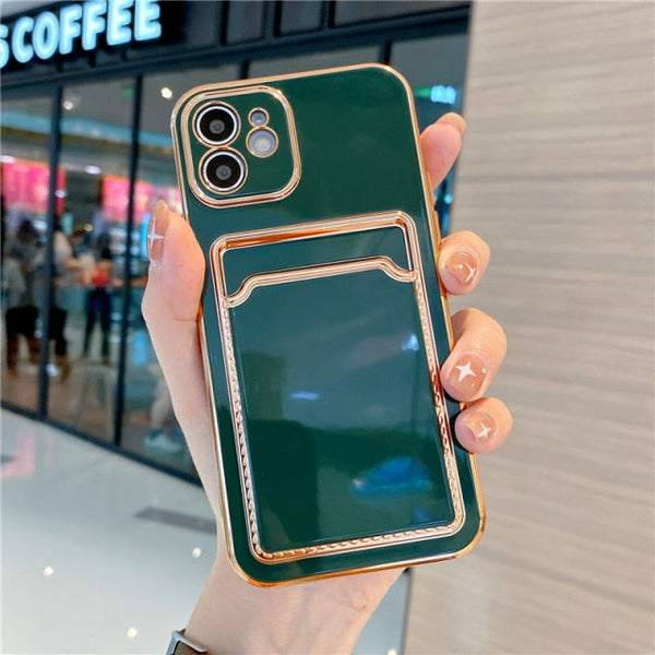 Elegant Plated iPhone Case with Card Pocket-Exoticase-For iPhone 13 Pro Max-Dark Green-
