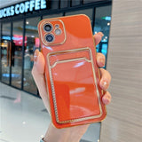 Elegant Plated iPhone Case with Card Pocket - Exoticase - For iPhone 13 Pro Max / Orange