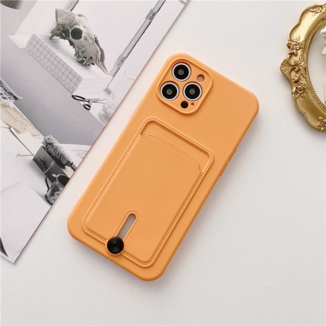Embedded Wallet Silicone iPhone Case with Push Slider - Exoticase - For iPhone 13 Pro Max / Orange