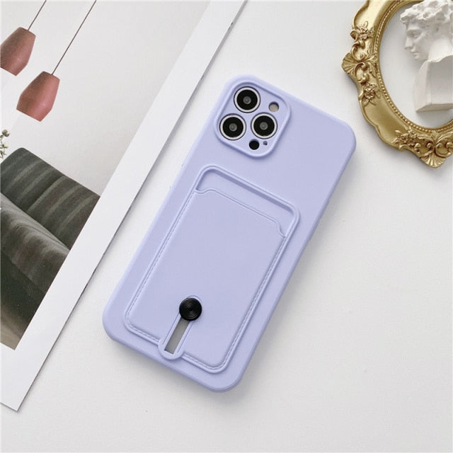 Embedded Wallet Silicone iPhone Case with Push Slider - Exoticase - For iPhone 13 Pro Max / Purple