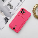 Embedded Wallet Silicone iPhone Case with Push Slider-Exoticase-For iPhone 13 Pro Max-Red-