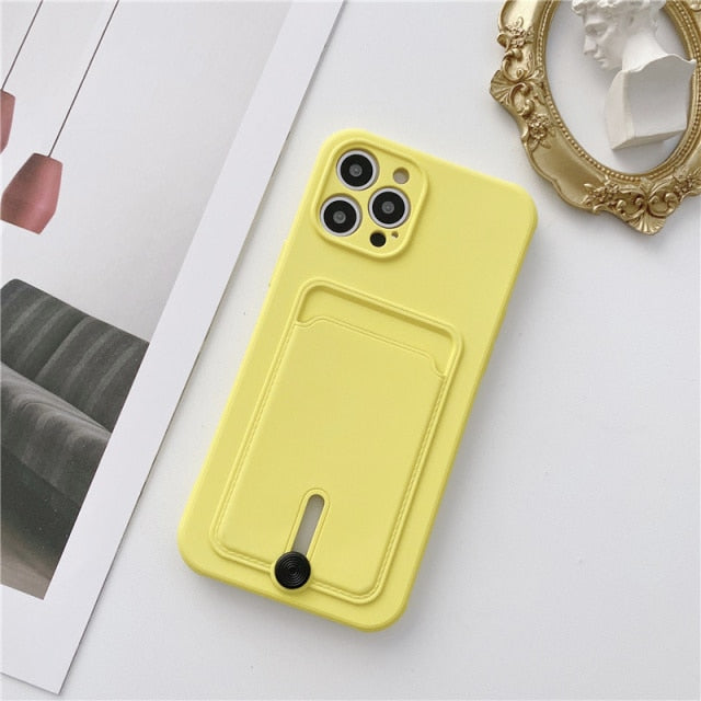 Embedded Wallet Silicone iPhone Case with Push Slider - Exoticase - For iPhone 13 Pro Max / Yellow