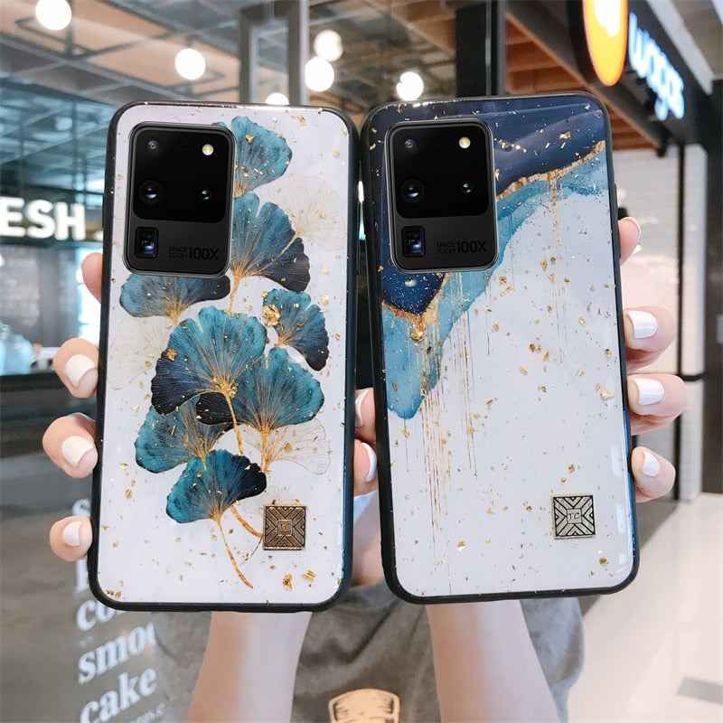 Gold Foil Floral Marble Samsung Case-Samsung Galaxy Phone Case-Exoticase-