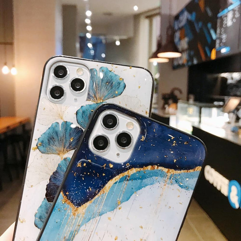 Gold Sprinkle Abstract Blue iPhone Case-Exoticase-