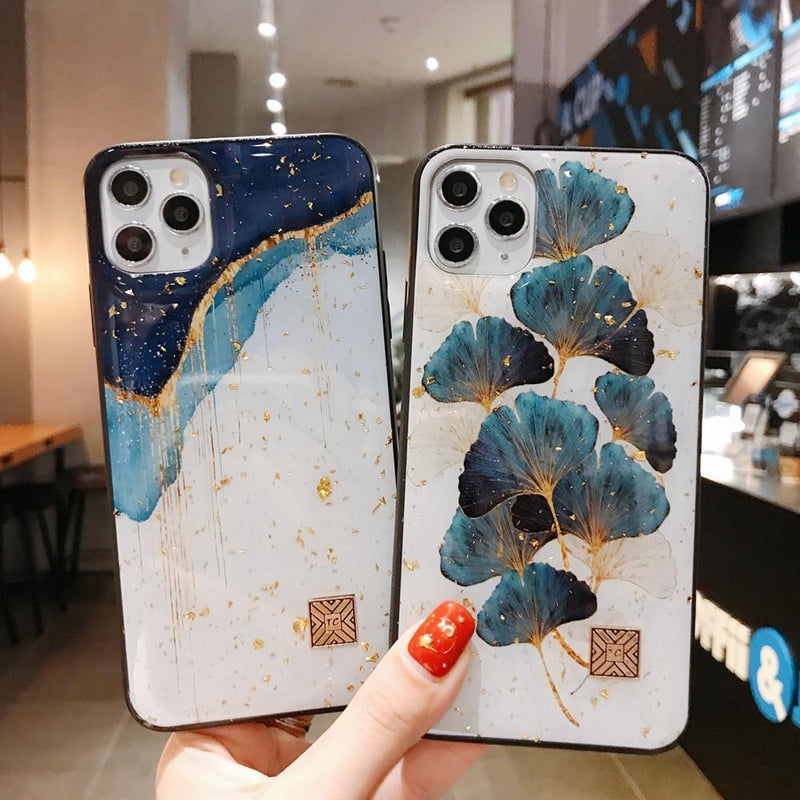 Gold Sprinkle Abstract Blue iPhone Case-Exoticase-